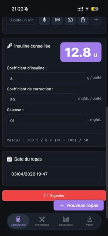 Capture de l'étape d'estimation d'insuline