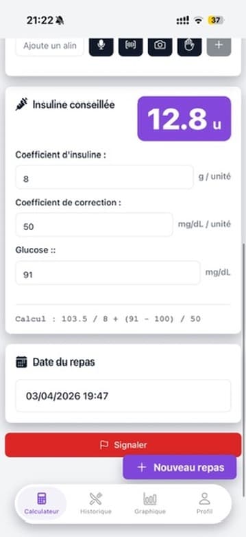 Capture de l'étape d'estimation d'insuline